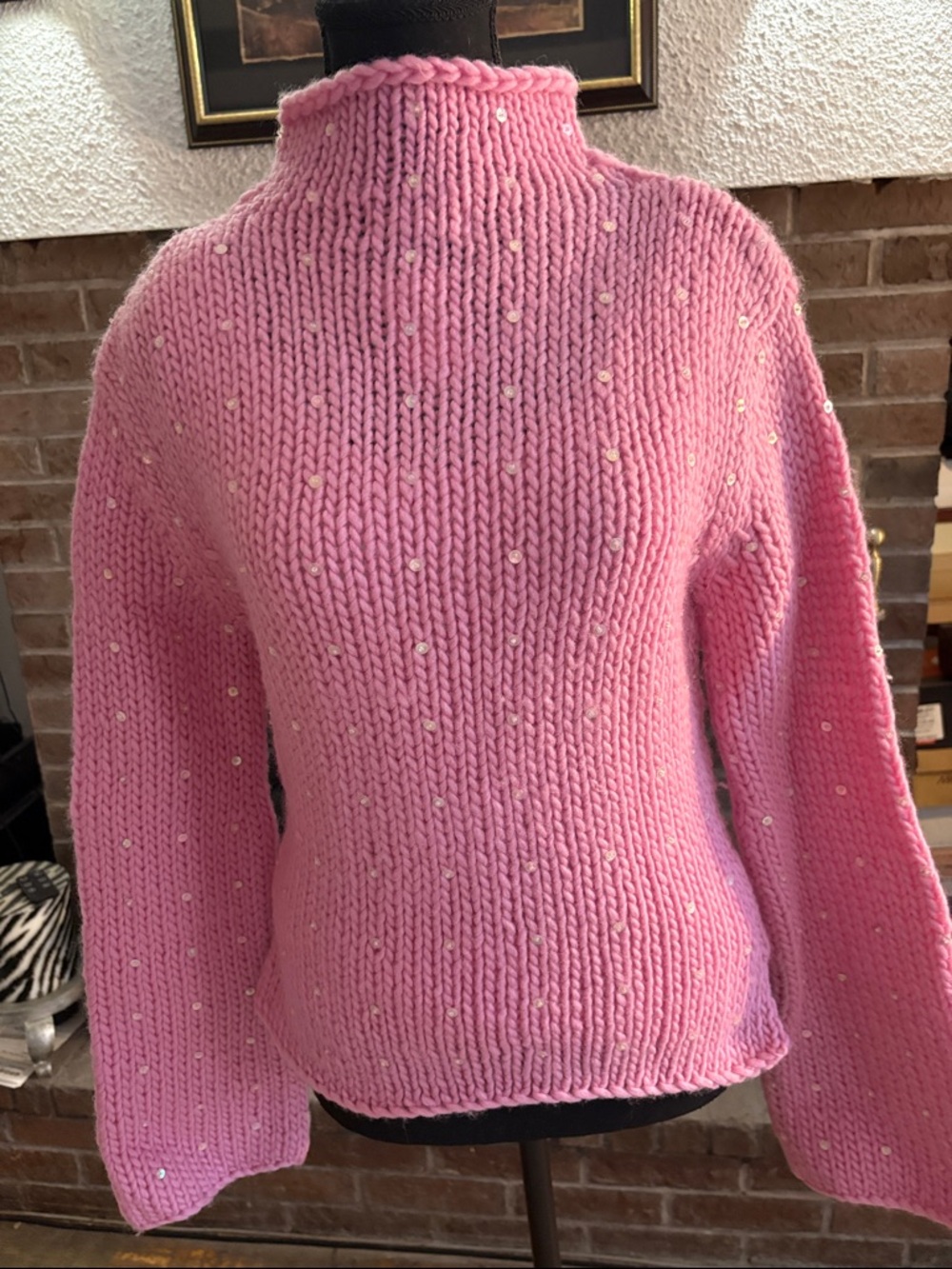 Cozy Pink Beaded Turtleneck Sweater - Women's